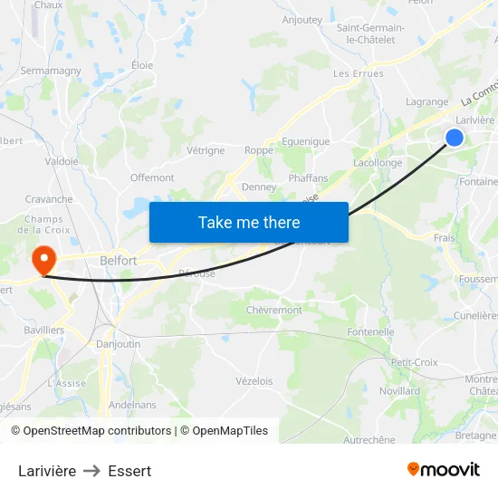 Larivière to Essert map