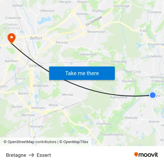 Bretagne to Essert map