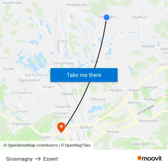 Grosmagny to Essert map