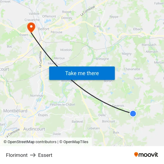 Florimont to Essert map