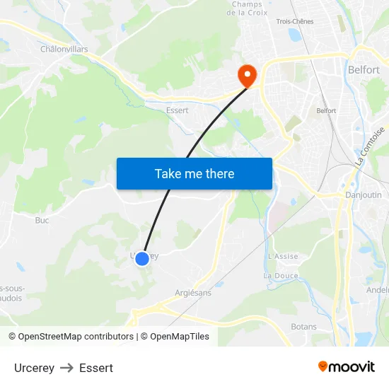 Urcerey to Essert map