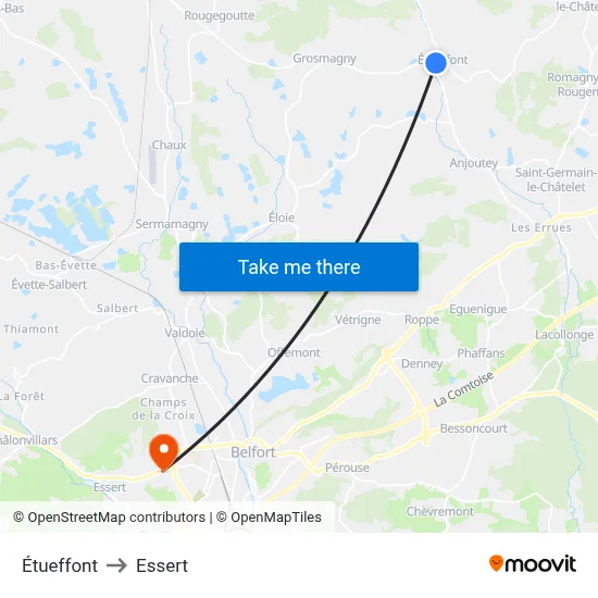 Étueffont to Essert map