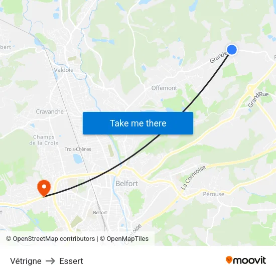 Vétrigne to Essert map