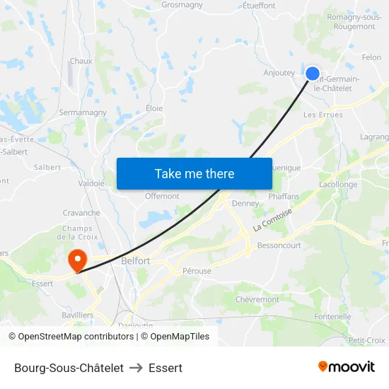 Bourg-Sous-Châtelet to Essert map