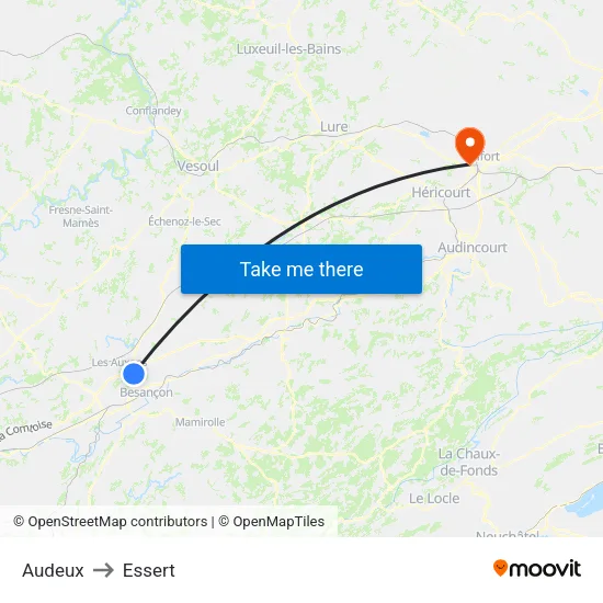 Audeux to Essert map