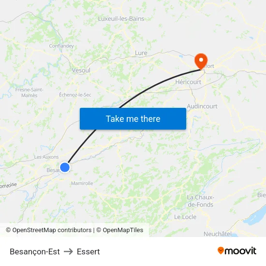 Besançon-Est to Essert map