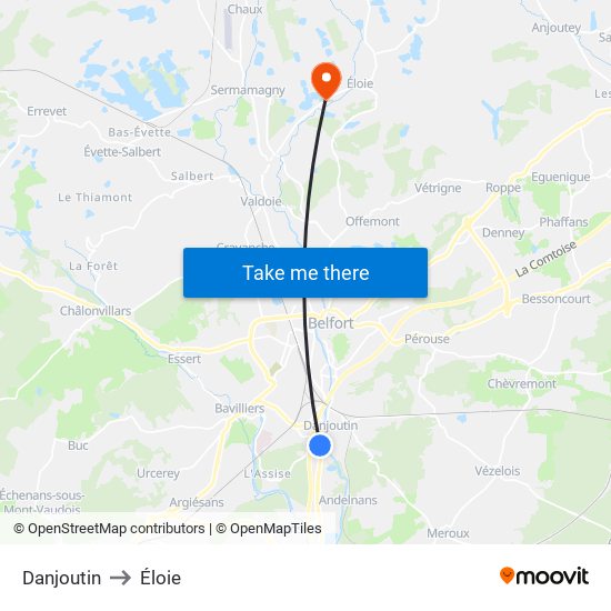 Danjoutin to Éloie map