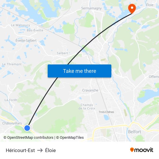 Héricourt-Est to Éloie map