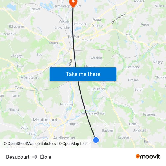 Beaucourt to Éloie map
