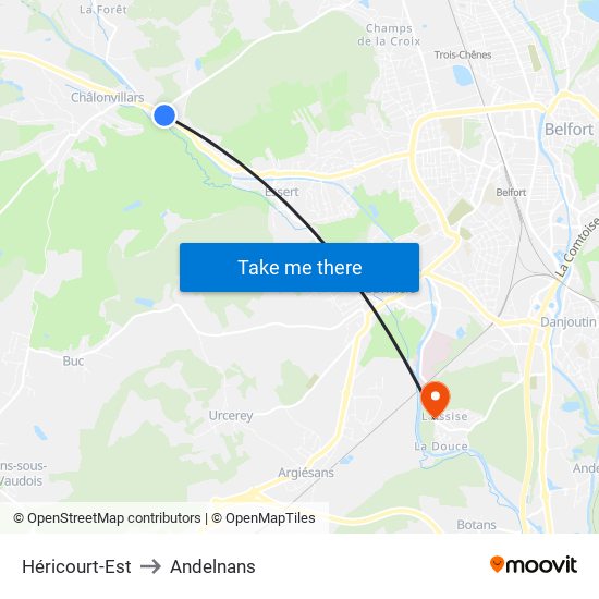Héricourt-Est to Andelnans map