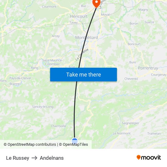 Le Russey to Andelnans map