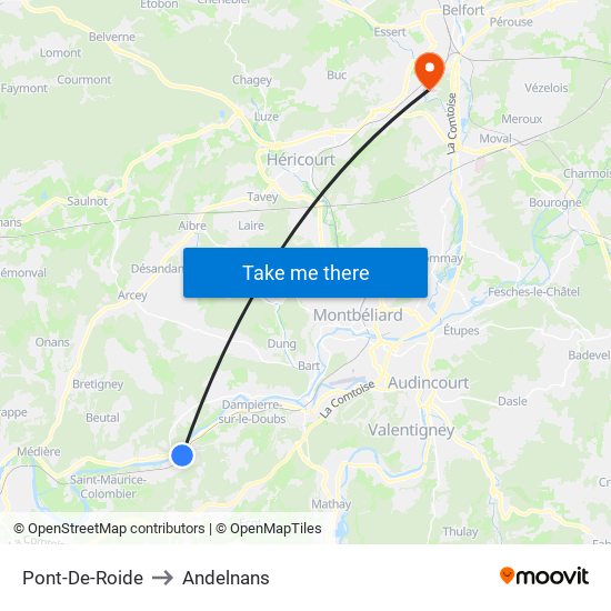 Pont-De-Roide to Andelnans map