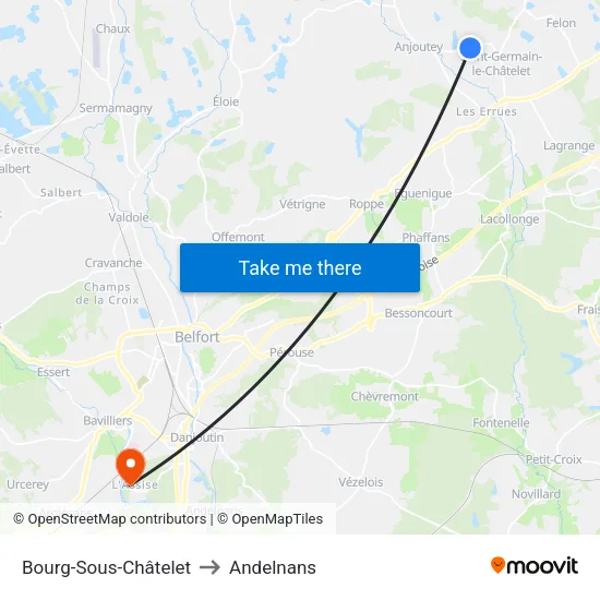 Bourg-Sous-Châtelet to Andelnans map