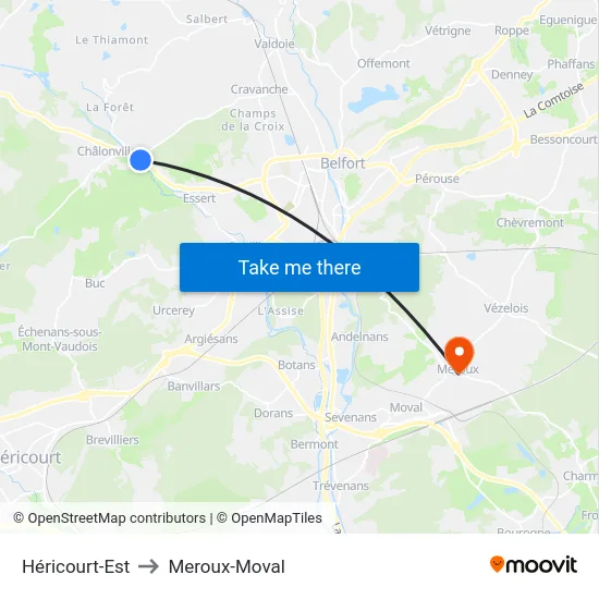 Héricourt-Est to Meroux-Moval map
