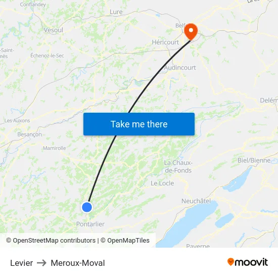 Levier to Meroux-Moval map