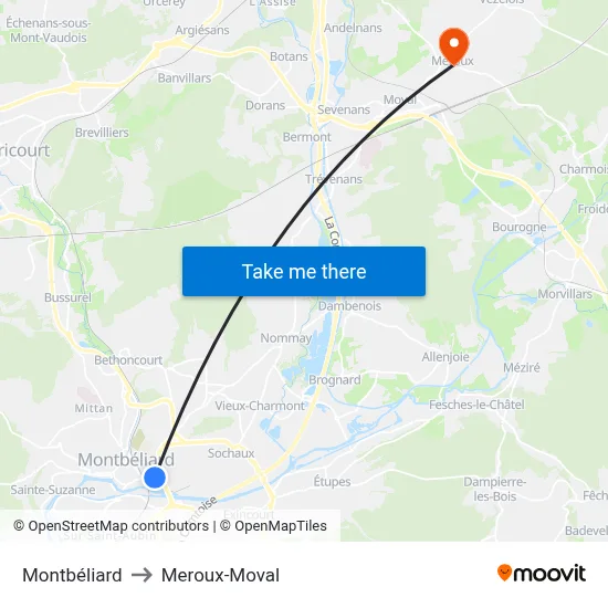 Montbéliard to Meroux-Moval map