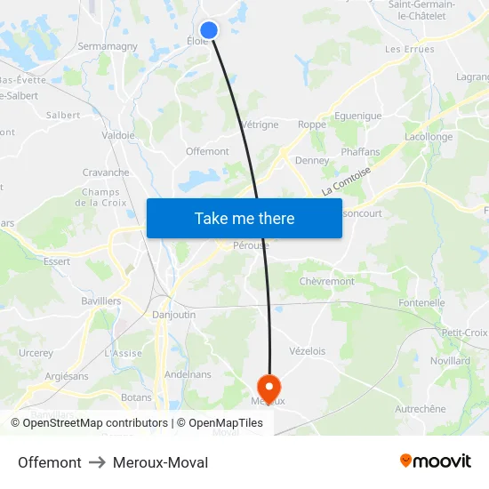 Offemont to Meroux-Moval map