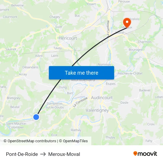 Pont-De-Roide to Meroux-Moval map