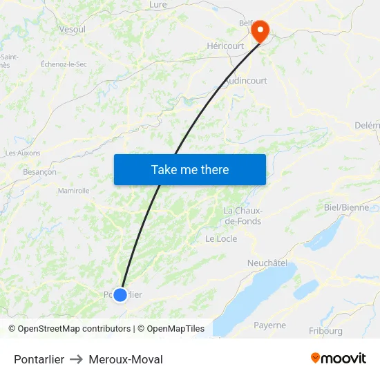 Pontarlier to Meroux-Moval map