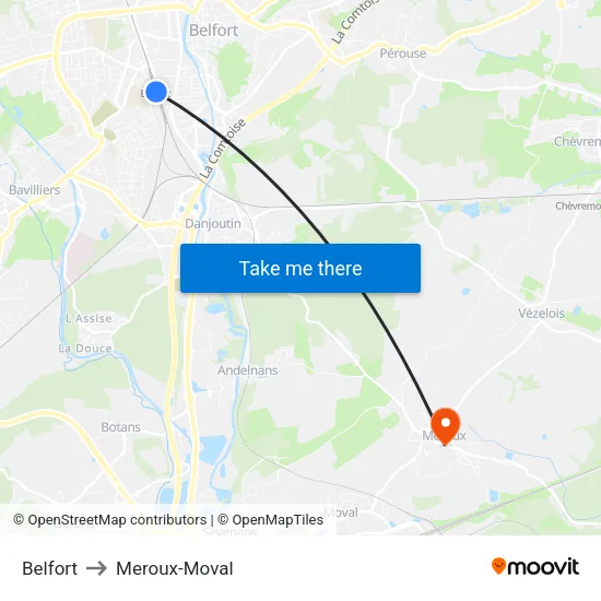 Belfort to Meroux-Moval map