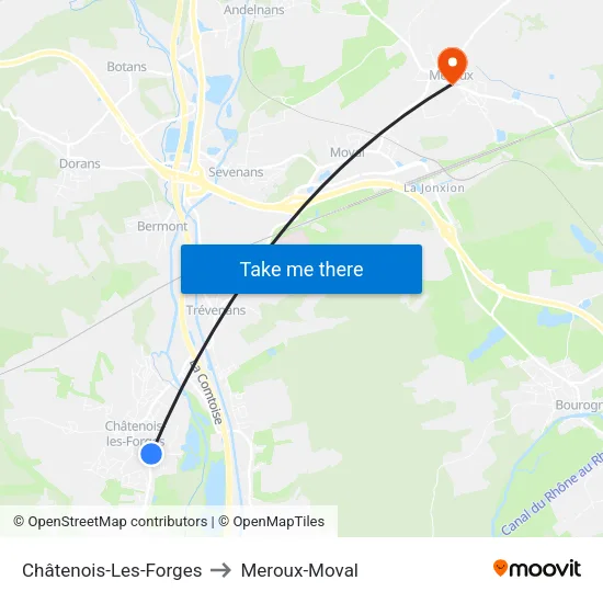 Châtenois-Les-Forges to Meroux-Moval map