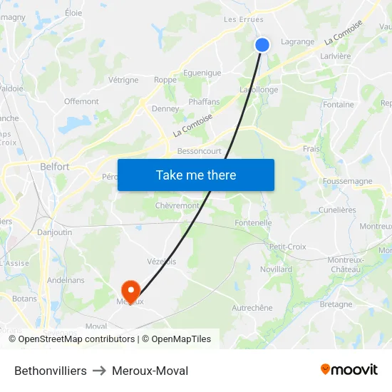 Bethonvilliers to Meroux-Moval map