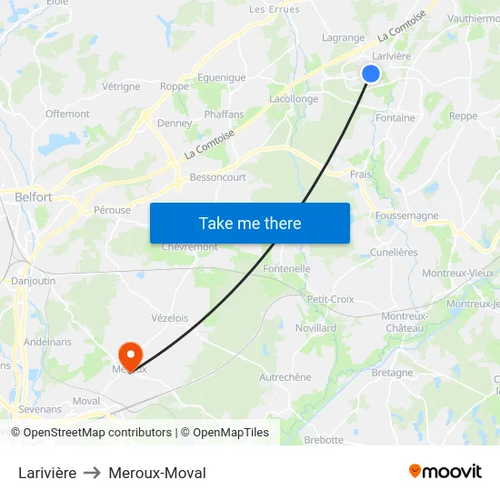 Larivière to Meroux-Moval map