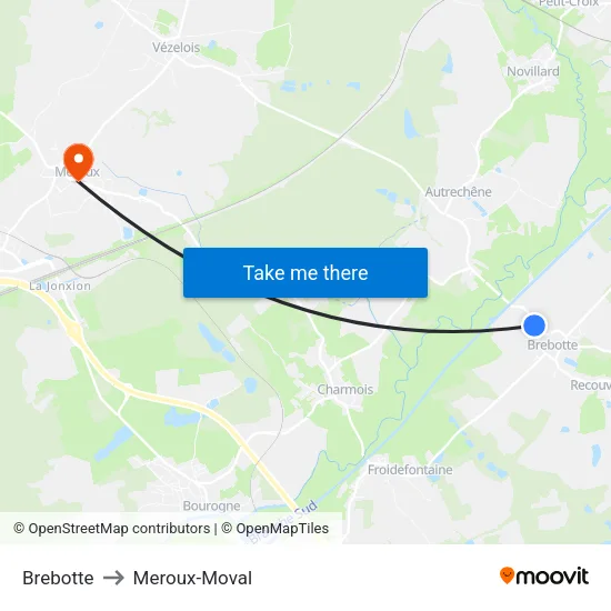 Brebotte to Meroux-Moval map