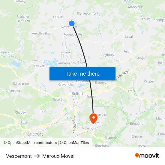 Vescemont to Meroux-Moval map