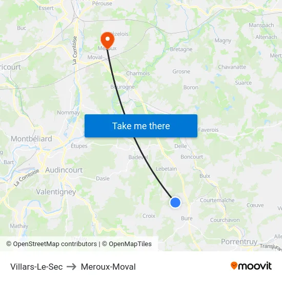 Villars-Le-Sec to Meroux-Moval map