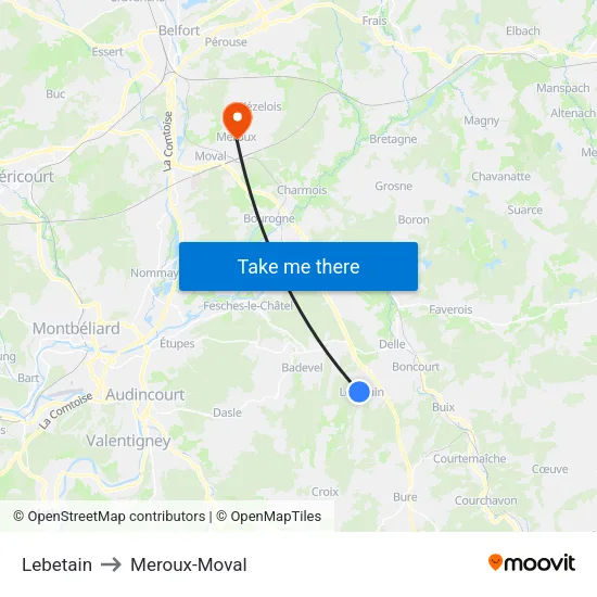Lebetain to Meroux-Moval map