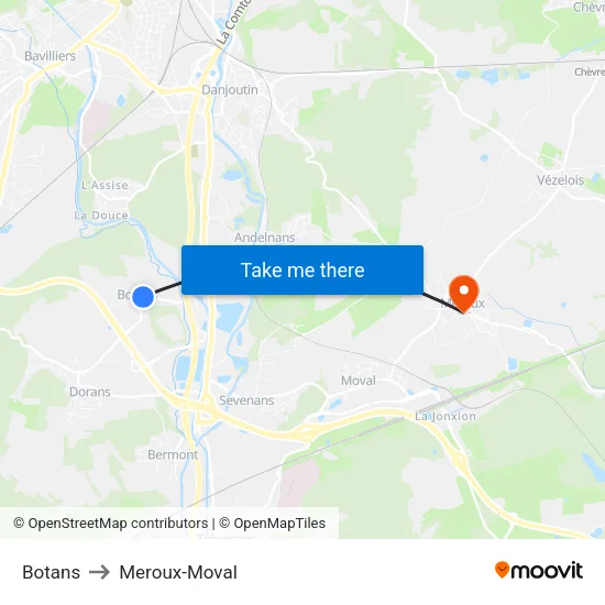 Botans to Meroux-Moval map