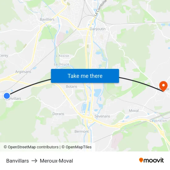 Banvillars to Meroux-Moval map
