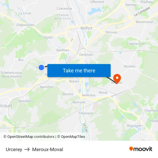 Urcerey to Meroux-Moval map