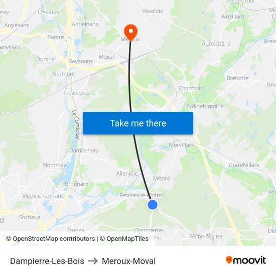 Dampierre-Les-Bois to Meroux-Moval map