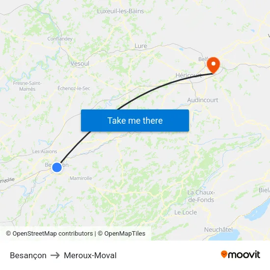 Besançon to Meroux-Moval map