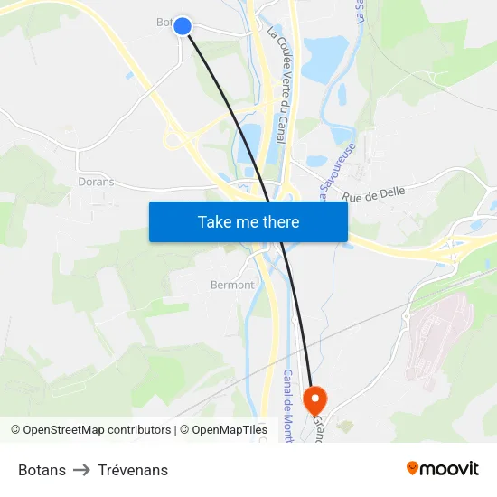 Botans to Trévenans map