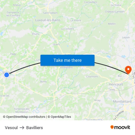 Vesoul to Bavilliers map