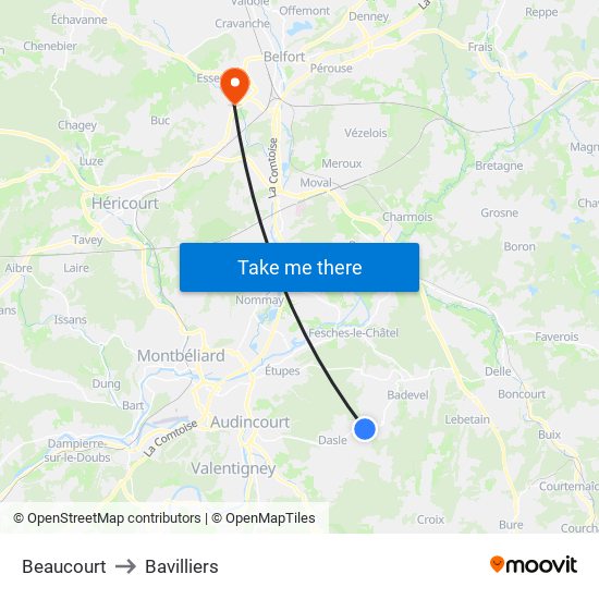 Beaucourt to Bavilliers map