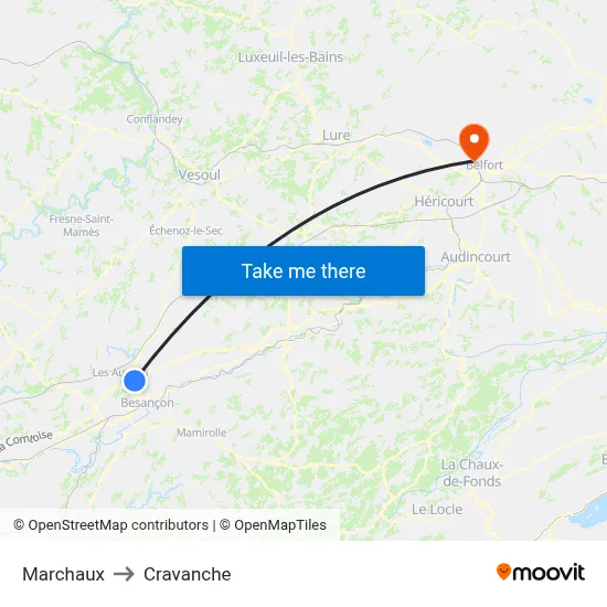 Marchaux to Cravanche map