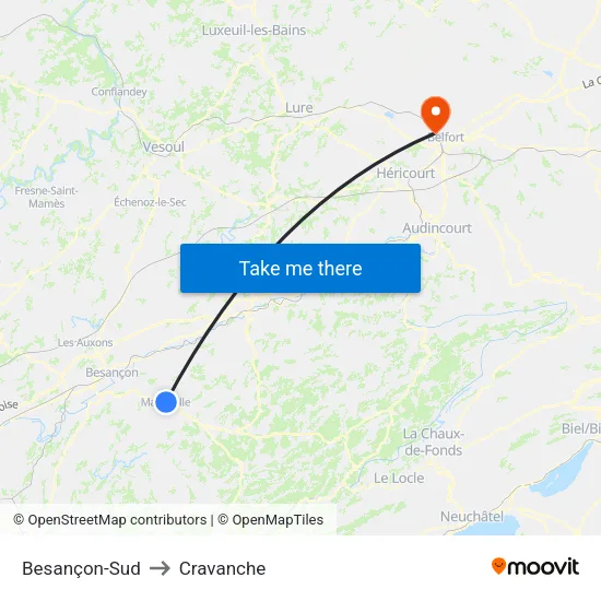 Besançon-Sud to Cravanche map