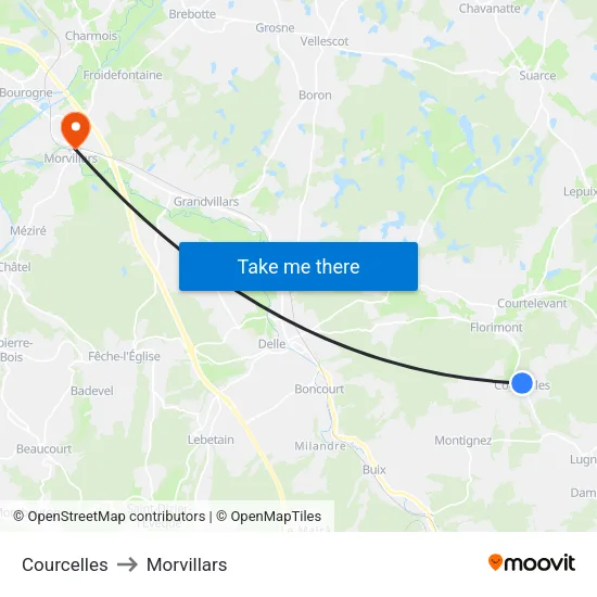 Courcelles to Morvillars map