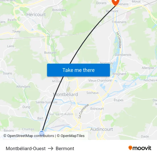 Montbéliard-Ouest to Bermont map
