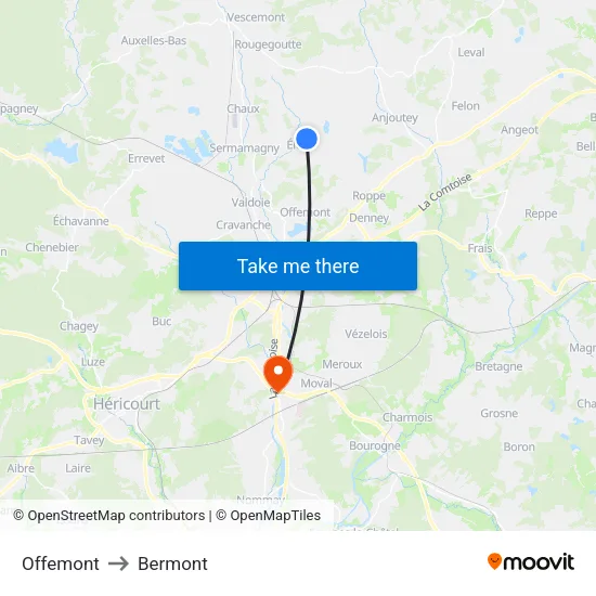 Offemont to Bermont map