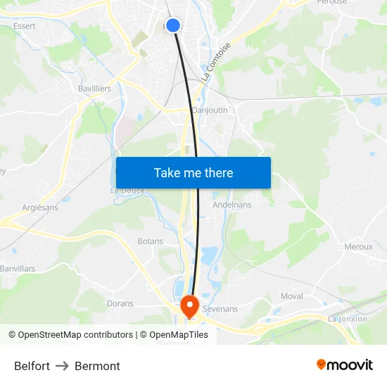 Belfort to Bermont map