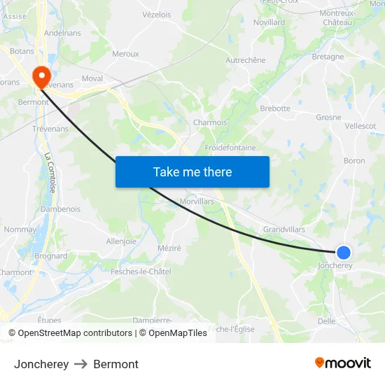 Joncherey to Bermont map