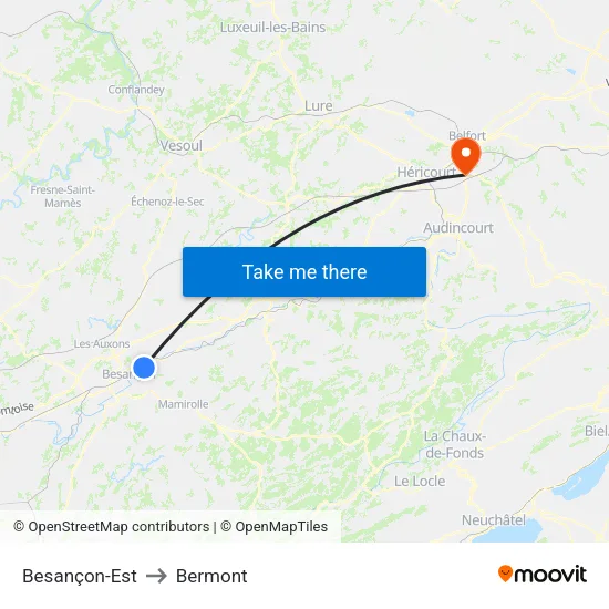 Besançon-Est to Bermont map