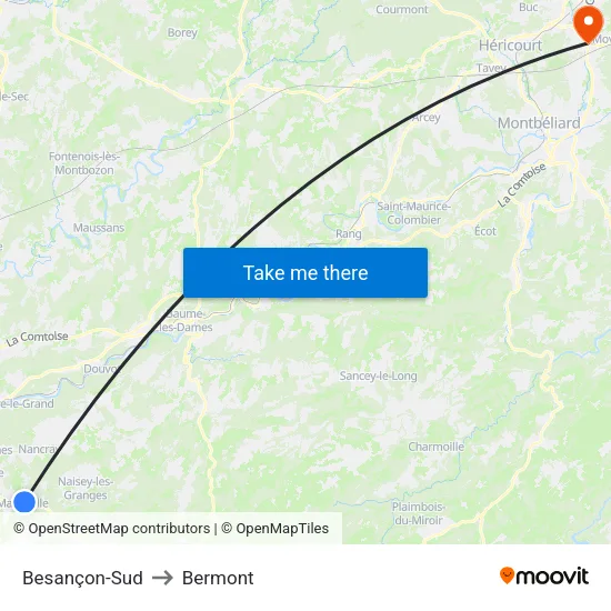 Besançon-Sud to Bermont map