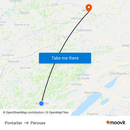 Pontarlier to Pérouse map