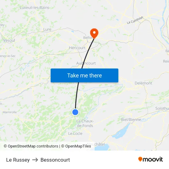 Le Russey to Bessoncourt map